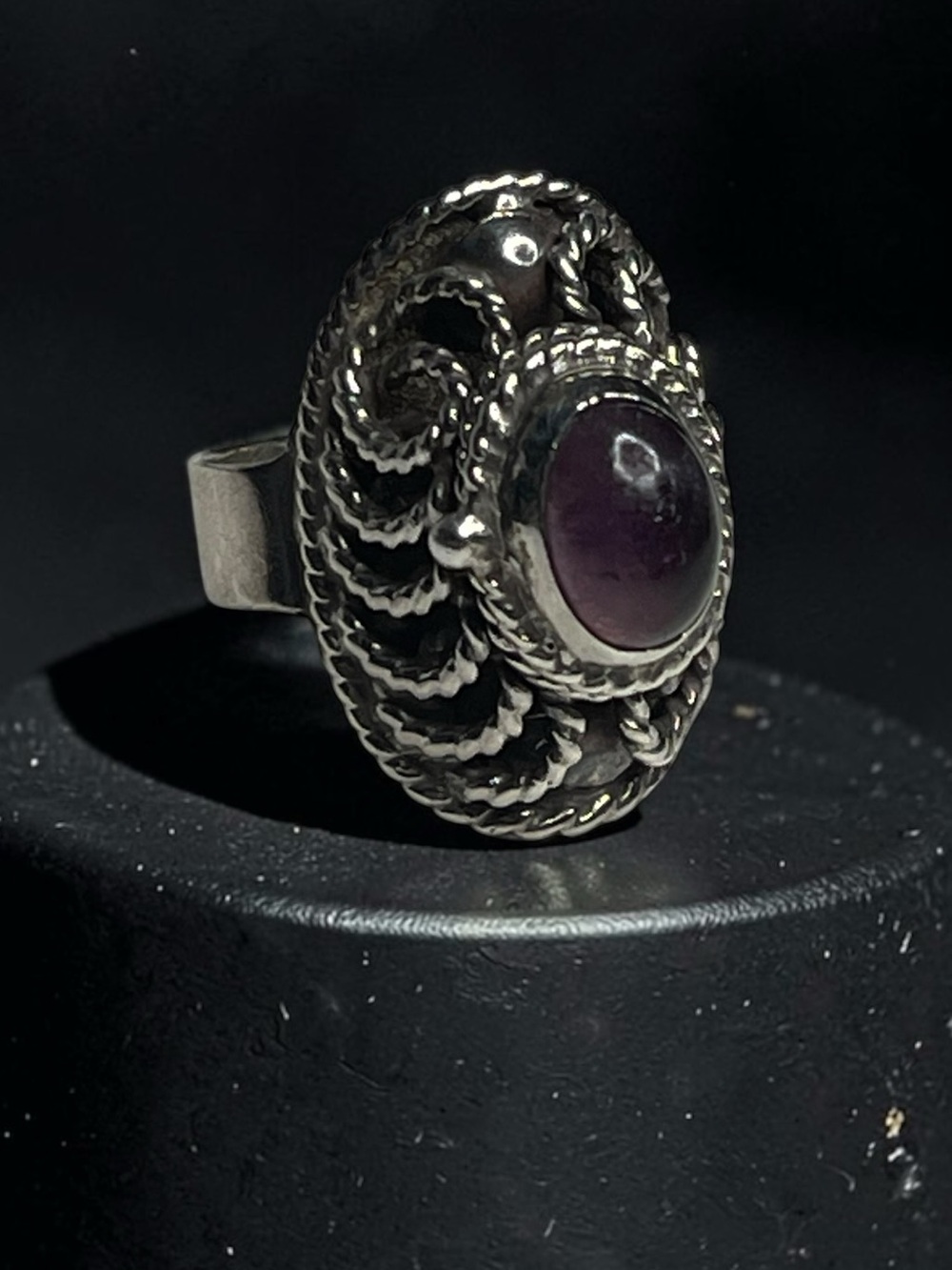 Vintage Taxco Mexico Sterling Silver Poison Ring Amethyst FMD Eagle Mark Sz 6